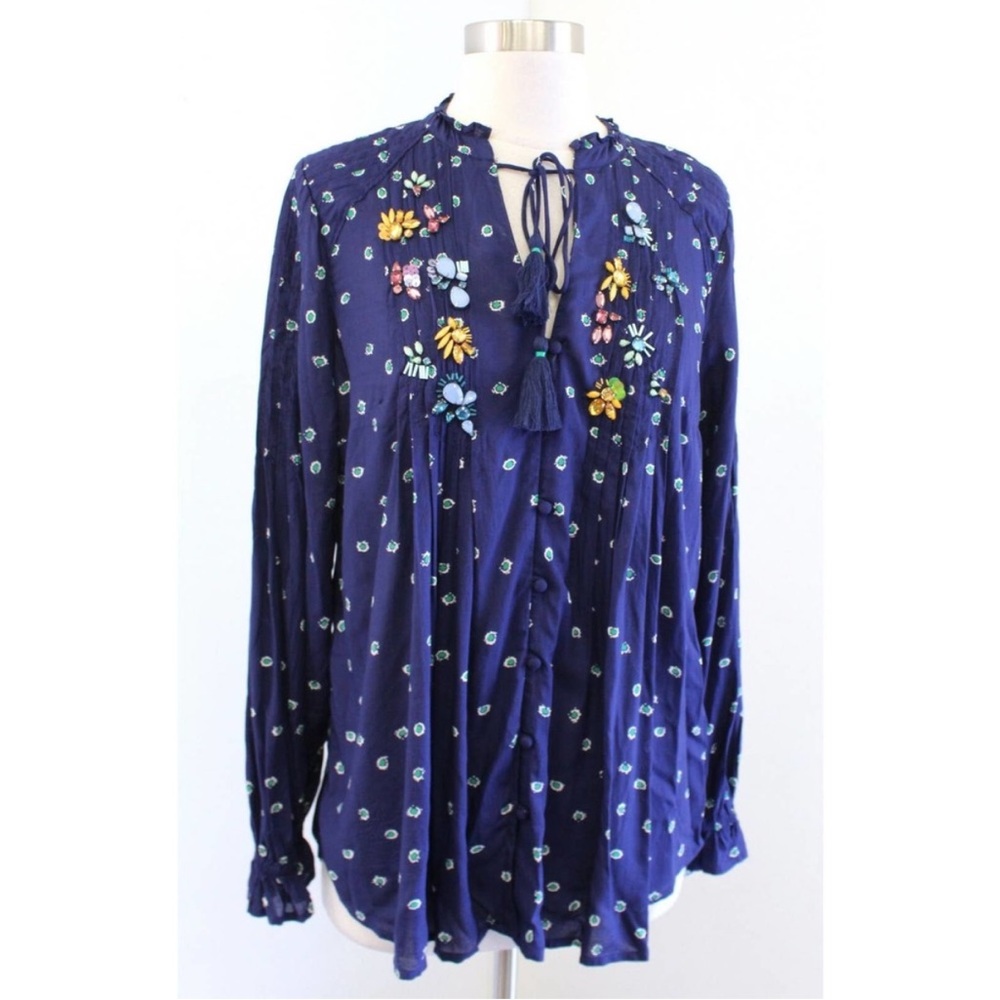 Embroidered Navy Blue Women's Top